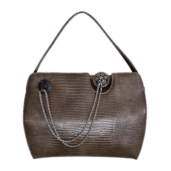 Unbranded Handbags - Custom Vintage Brown Reptile Embossed Structured Handbag